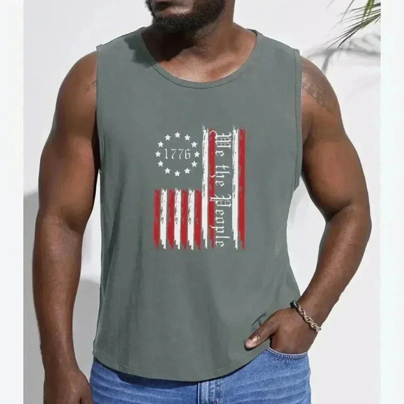 We The People 1776 Flag Tank Top Adult Sz XL. Gray sleeveless shirt workout - Picture 1 of 8